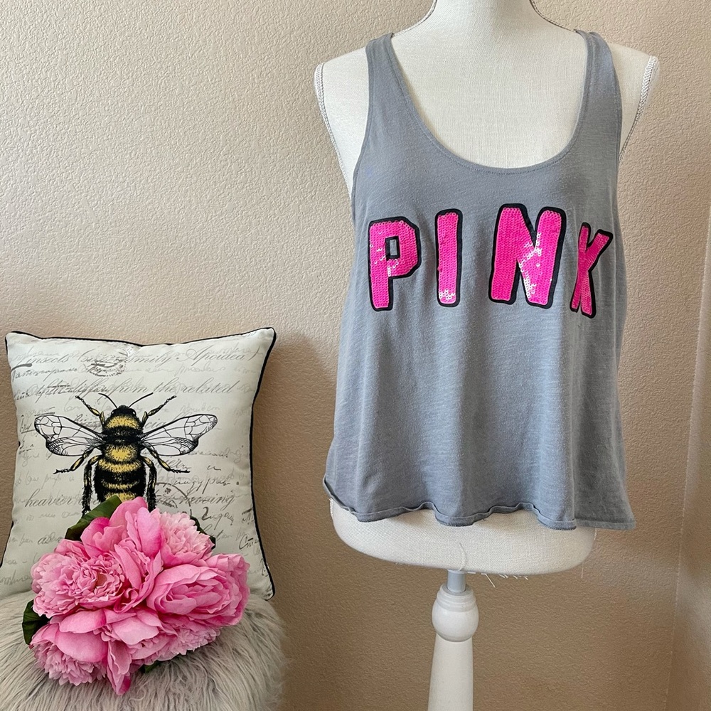 Pink Victoria’s Secret sequin bling crop top smalll